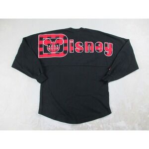 Disney Shirt‎ Womens Extra Small Black Red Plaid Spirit Jersey Long Sleeve*